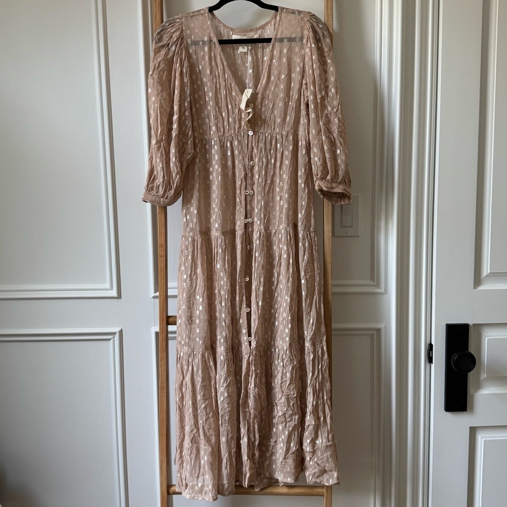 Saltwater Luxe Sheer Midi Dress - Size XS - NWT - Blush/Champagne Shimmer - Picture 2 of 9